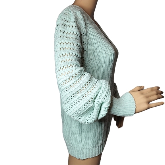 NWT Rachel Zoe Mint Knit Sweater Size Medium Green Blue Cotton Blend - Picture 7 of 16